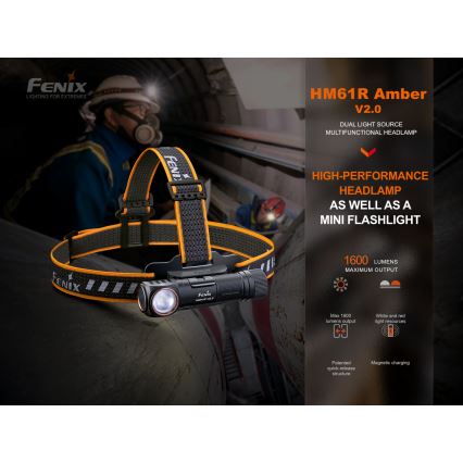 Fenix HM61RV20 - LED Nabíjecí čelovka LED/USB IP68 1600 lm 300 h