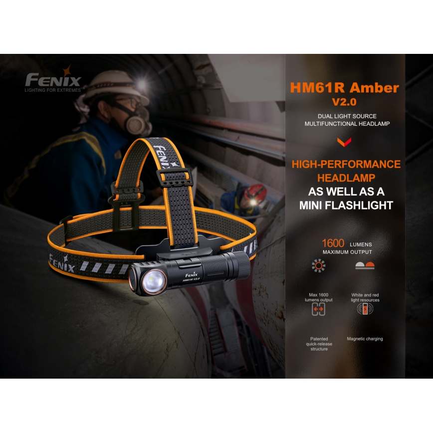 Fenix HM61RV20 - LED Nabíjecí čelovka LED/USB IP68 1600 lm 300 h