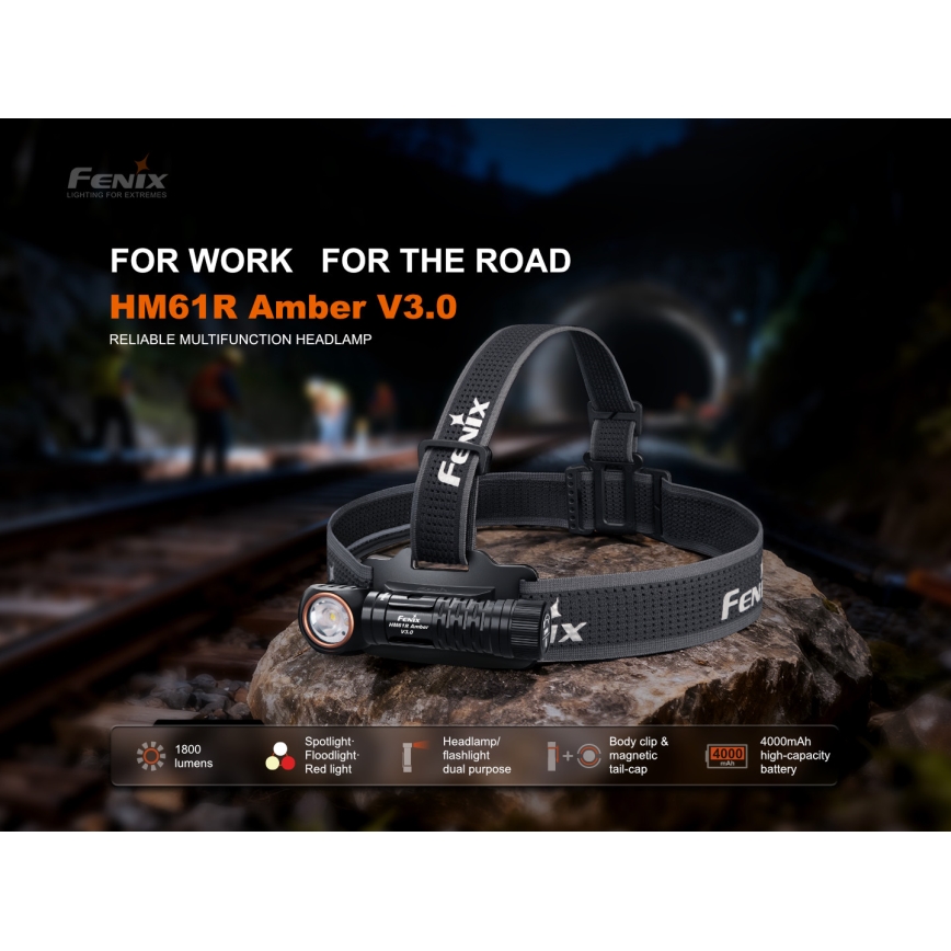 Fenix HM61RV30 - LED Stmívatelná nabíjecí čelovka LED/USB/1xCR123A 4000 mAh IP68 1800 lm 400 h černá