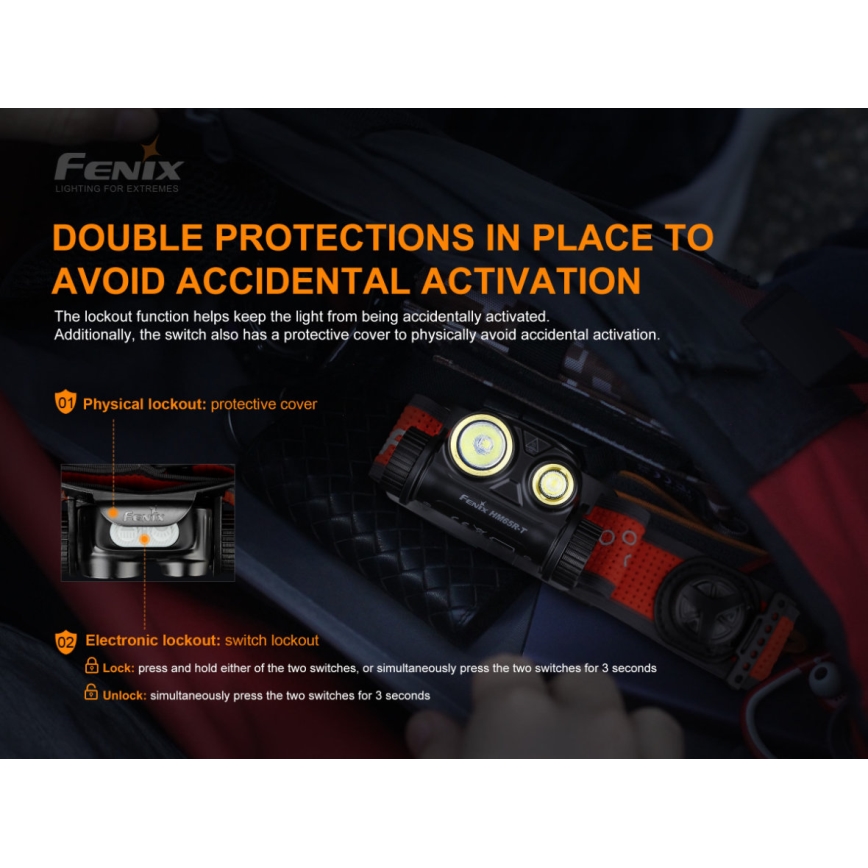 Fenix HM65RTRAIL - LED Nabíjecí čelovka 2xLED/2xCR123A IP68 1500 lm 300 h