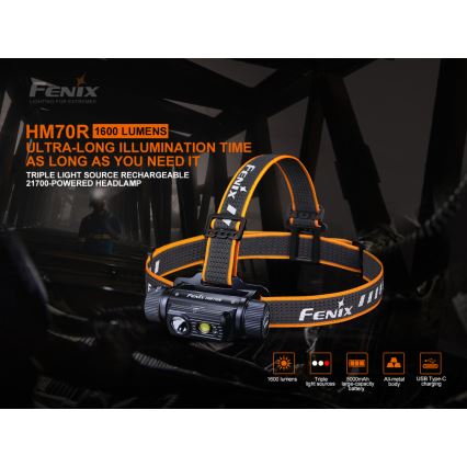 Fenix HM70R - LED Nabíjecí čelovka 4xLED/1x21700 IP68 1600 lm 800 h 5000 mAh