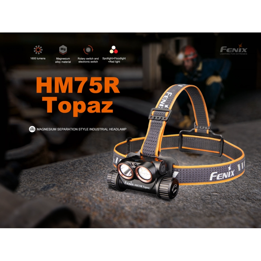 Fenix HM75RTOPAZ - LED Stmívatelná nabíjecí čelovka LED/USB IP68 1600 lm 210 h 4000 mAh