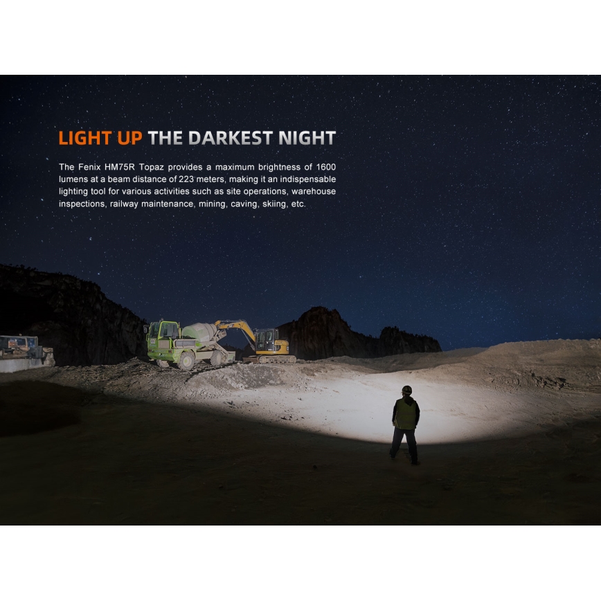 Fenix HM75RTOPAZ - LED Stmívatelná nabíjecí čelovka LED/USB IP68 1600 lm 210 h 4000 mAh