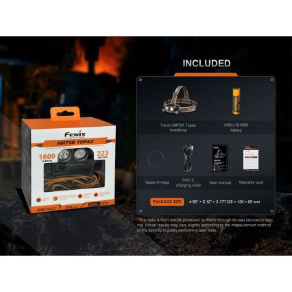 Fenix HM75RTOPAZ - LED Stmívatelná nabíjecí čelovka LED/USB IP68 1600 lm 210 h 4000 mAh