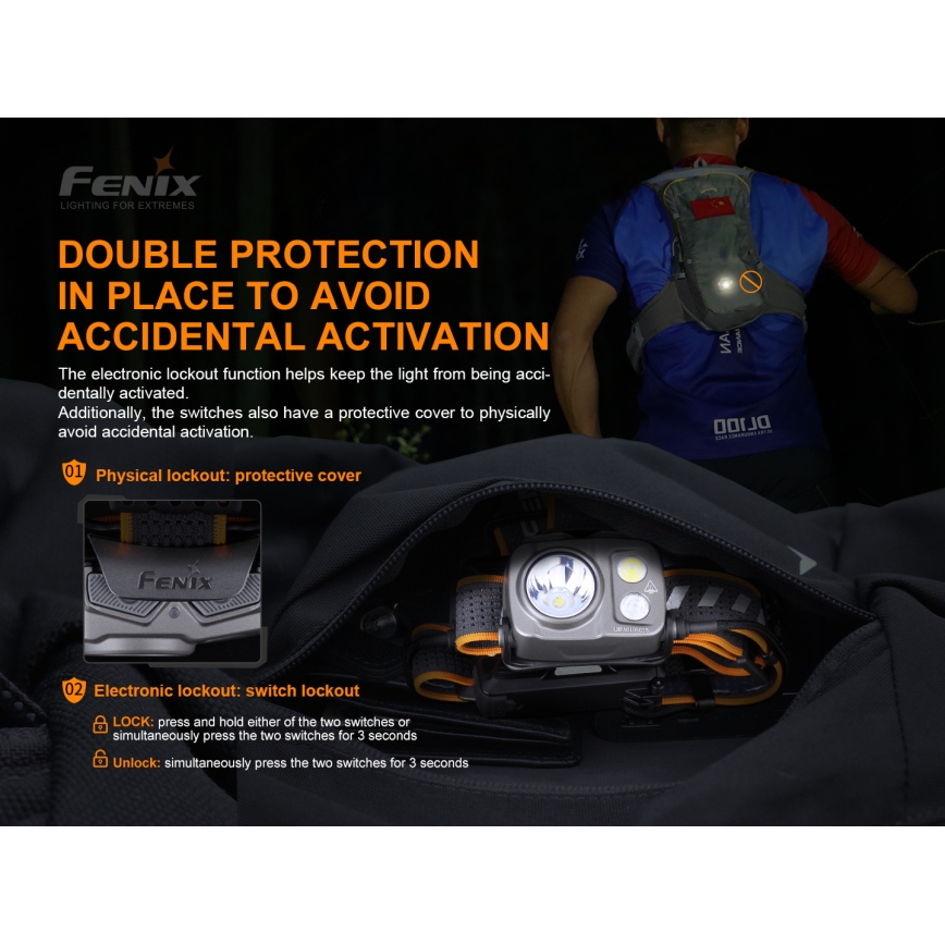 Fenix HP16R1250 - LED Nabíjecí čelovka 3xLED/USB 4xAA IP66 1250 lm 600 h 3000 mAh