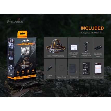 Fenix HP16R1250 - LED Nabíjecí čelovka 3xLED/USB 4xAA IP66 1250 lm 600 h 3000 mAh