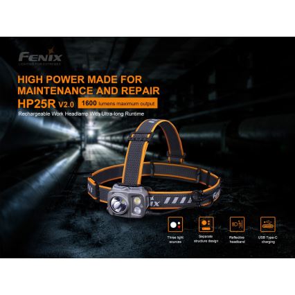 Fenix HP25RV20 - LED Stmívatelná nabíjecí čelovka 3xLED/1x21700 IP66 1600 lm 800 h