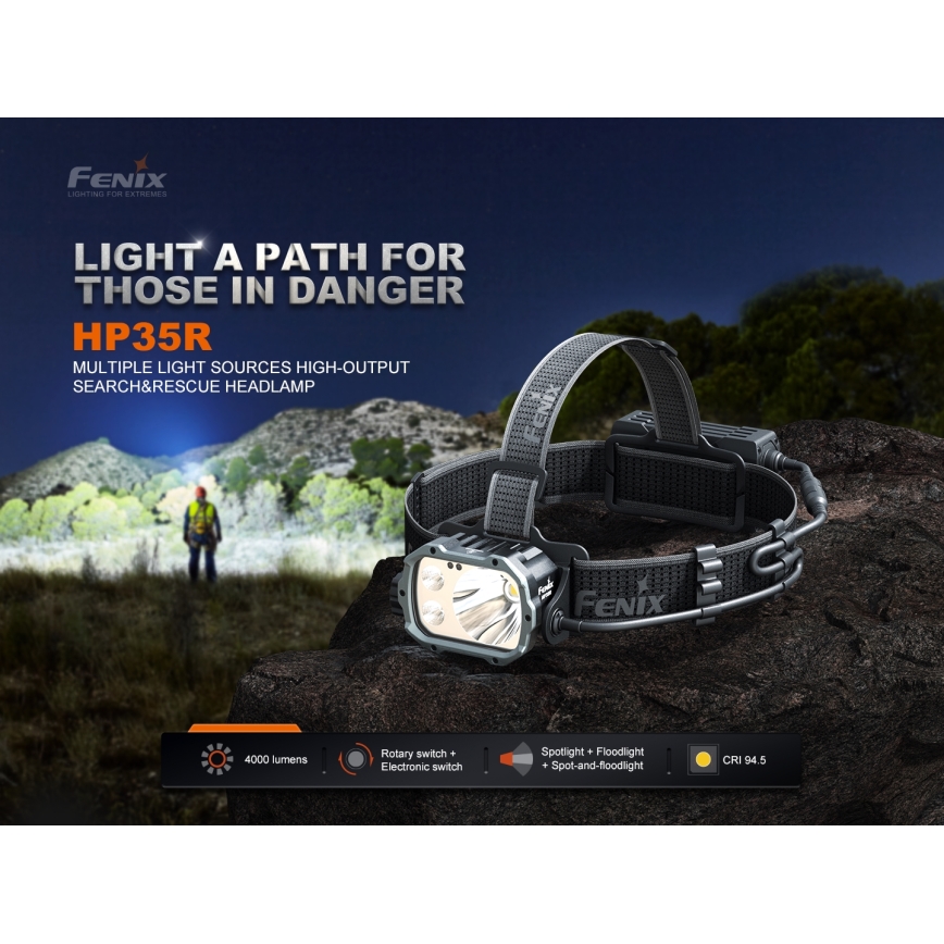 Fenix HP35R - LED Stmívatelná nabíjecí čelovka LED/USB 5000 mAh IP66 4000 lm 500 h černá