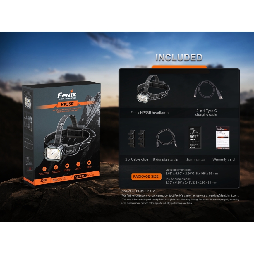 Fenix HP35R - LED Stmívatelná nabíjecí čelovka LED/USB 5000 mAh IP66 4000 lm 500 h černá