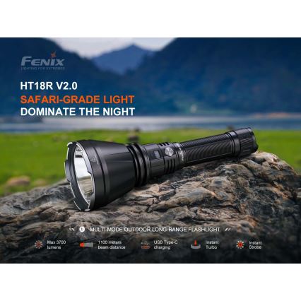 Fenix HT18RV20 - LED Stmívatelná nabíjecí svítilna LED/USB 6000 mAh IP68 3700 lm 87 h černá