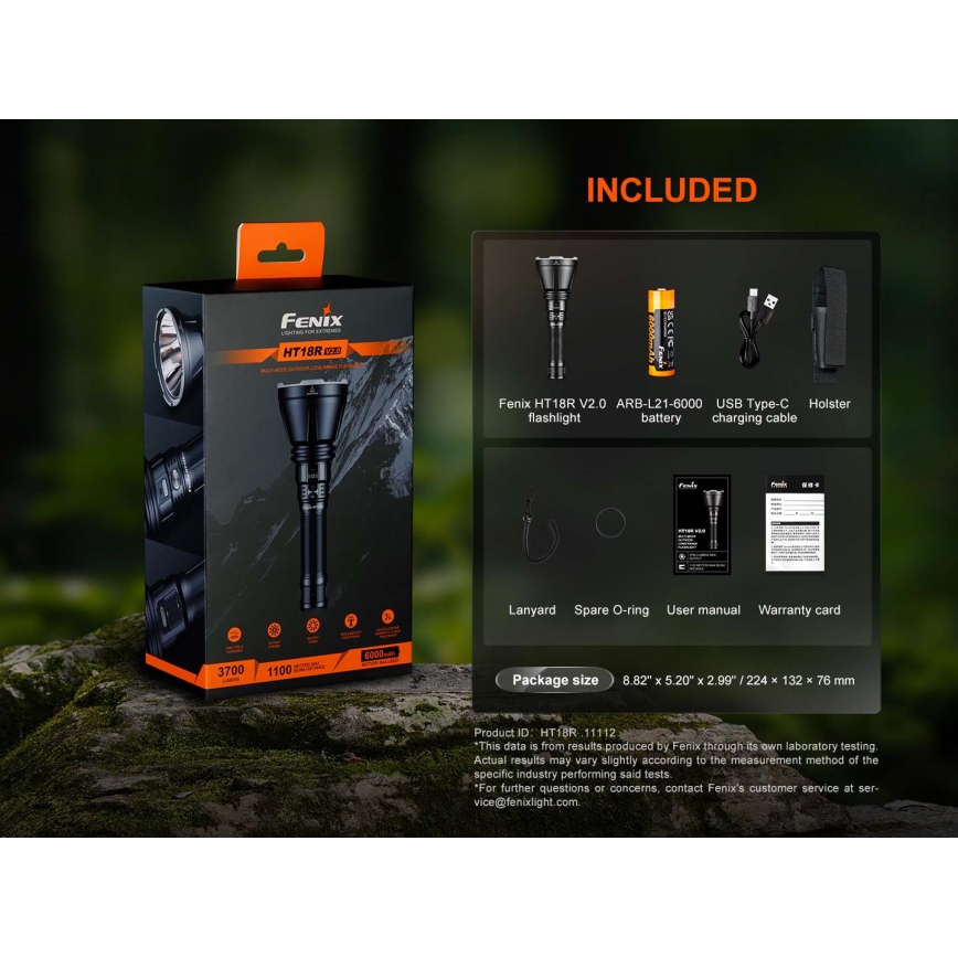 Fenix HT18RV20 - LED Stmívatelná nabíjecí svítilna LED/USB 6000 mAh IP68 3700 lm 87 h černá