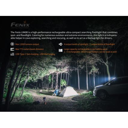 Fenix LR40R - LED Nabíjecí svítilna 19xLED/USB IP68 12000 lm 92 h