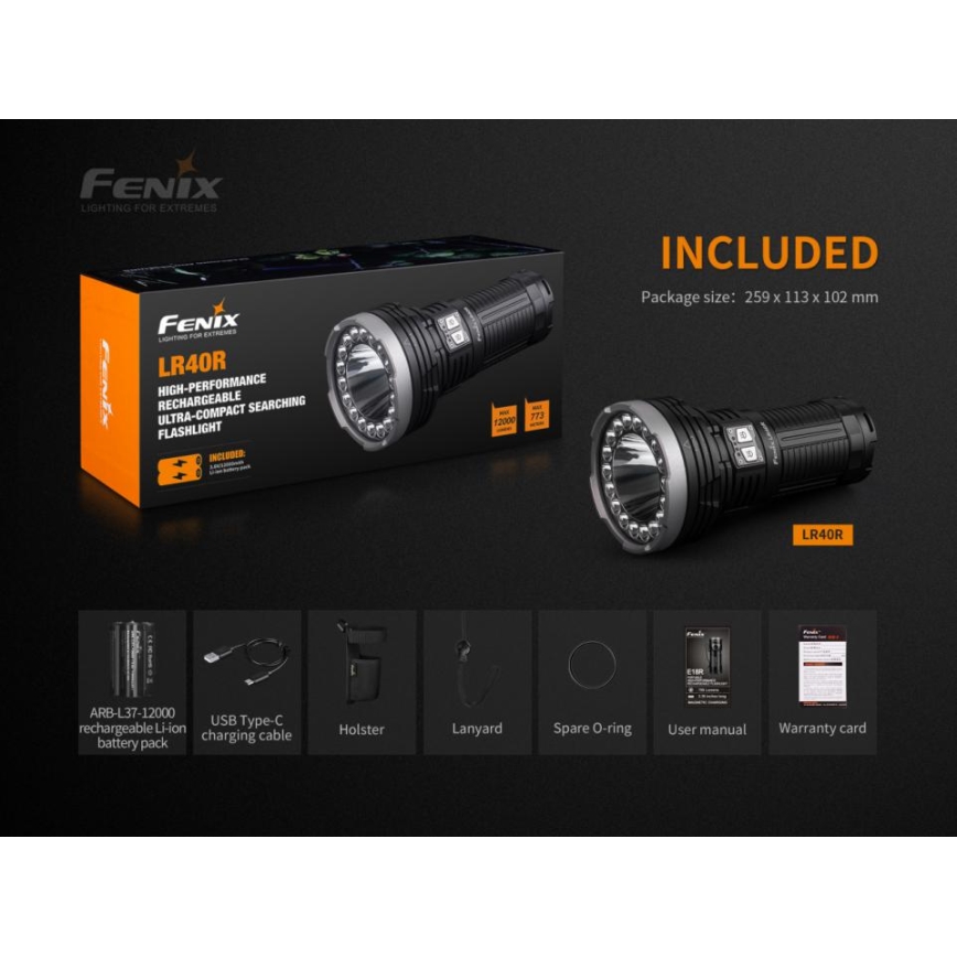 Fenix LR40R - LED Nabíjecí svítilna 19xLED/USB IP68 12000 lm 92 h