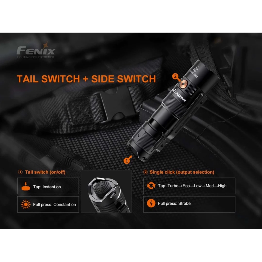 Fenix PD25R - LED Nabíjecí svítilna LED/USB/1xCR123A IP68 800 lm 70 h 700 mAh