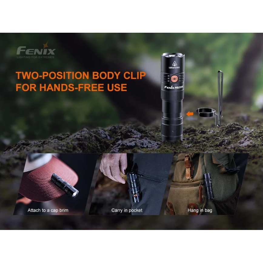 Fenix PD25R - LED Nabíjecí svítilna LED/USB/1xCR123A IP68 800 lm 70 h 700 mAh