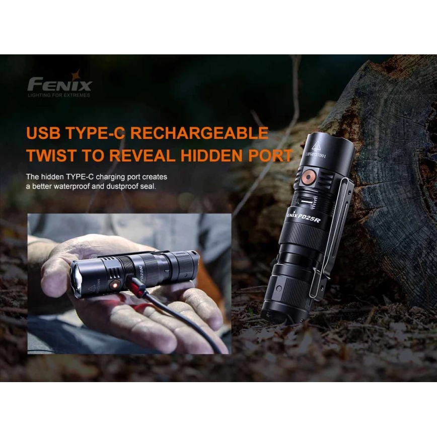 Fenix PD25R - LED Nabíjecí svítilna LED/USB/1xCR123A IP68 800 lm 70 h 700 mAh