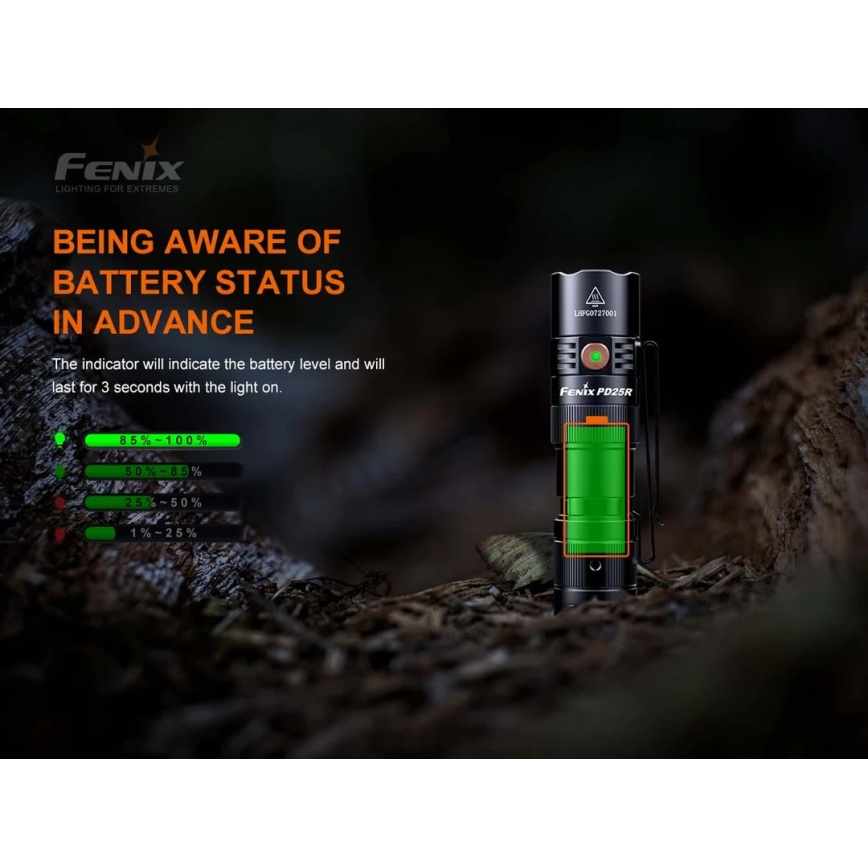 Fenix PD25R - LED Nabíjecí svítilna LED/USB/1xCR123A IP68 800 lm 70 h 700 mAh