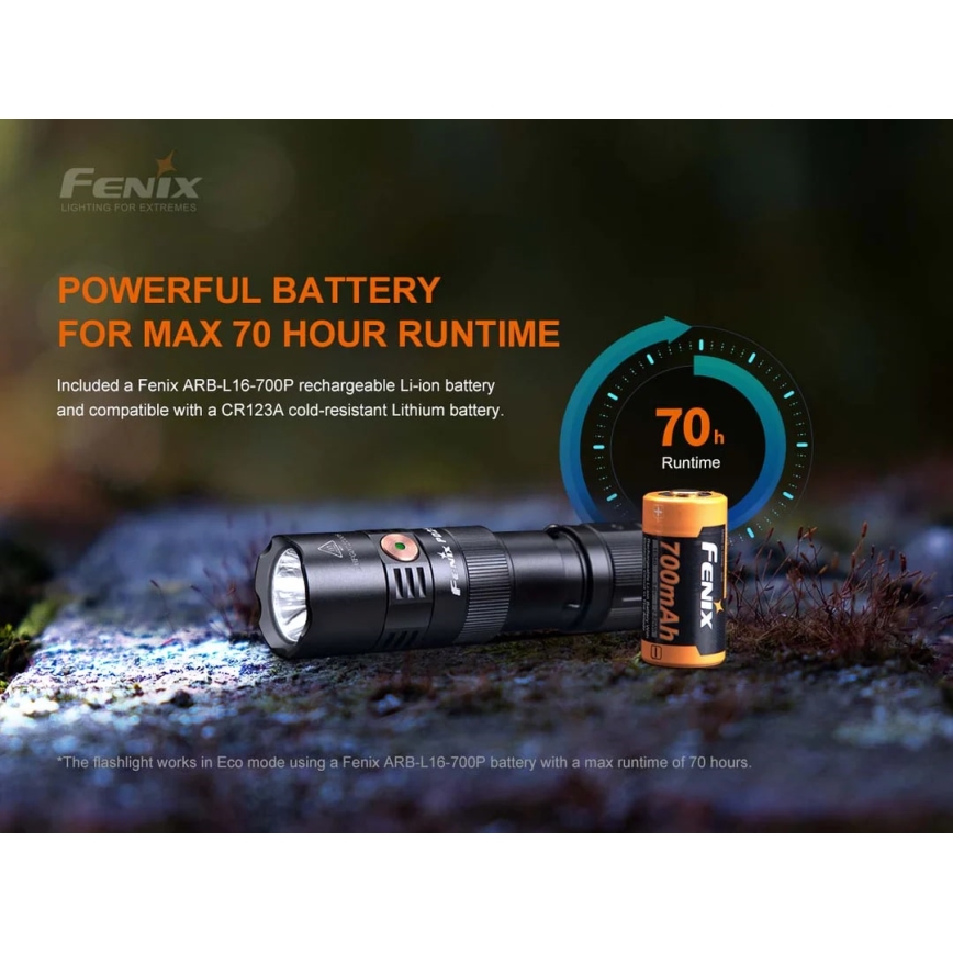 Fenix PD25R - LED Nabíjecí svítilna LED/USB/1xCR123A IP68 800 lm 70 h 700 mAh