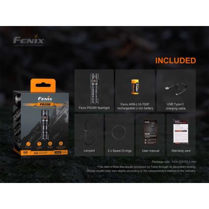 Fenix PD25R - LED Nabíjecí svítilna LED/USB/1xCR123A IP68 800 lm 70 h 700 mAh