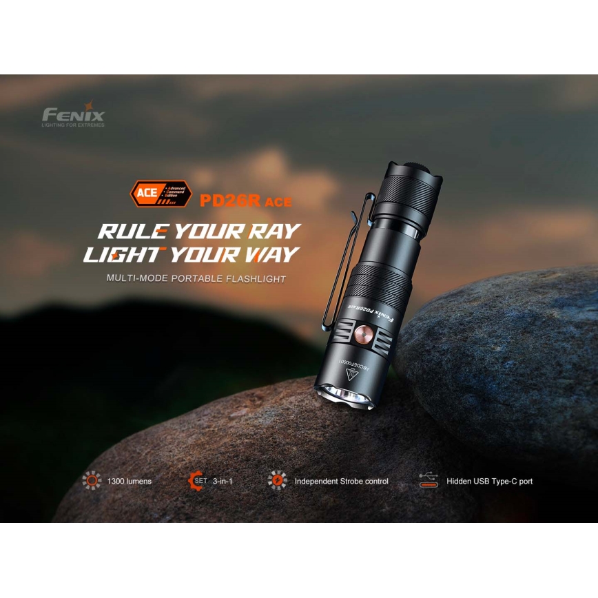Fenix PD26RACE - LED Stmívatelná nabíjecí svítilna LED/USB 1600 mAh IP68 1300 lm 556 h černá