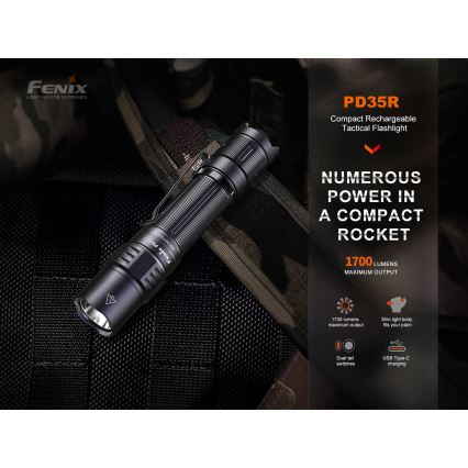 Fenix PD35R - LED Nabíjecí svítilna LED/USB/2xCR123A IP68 1700 lm 100 h 3400 mAh