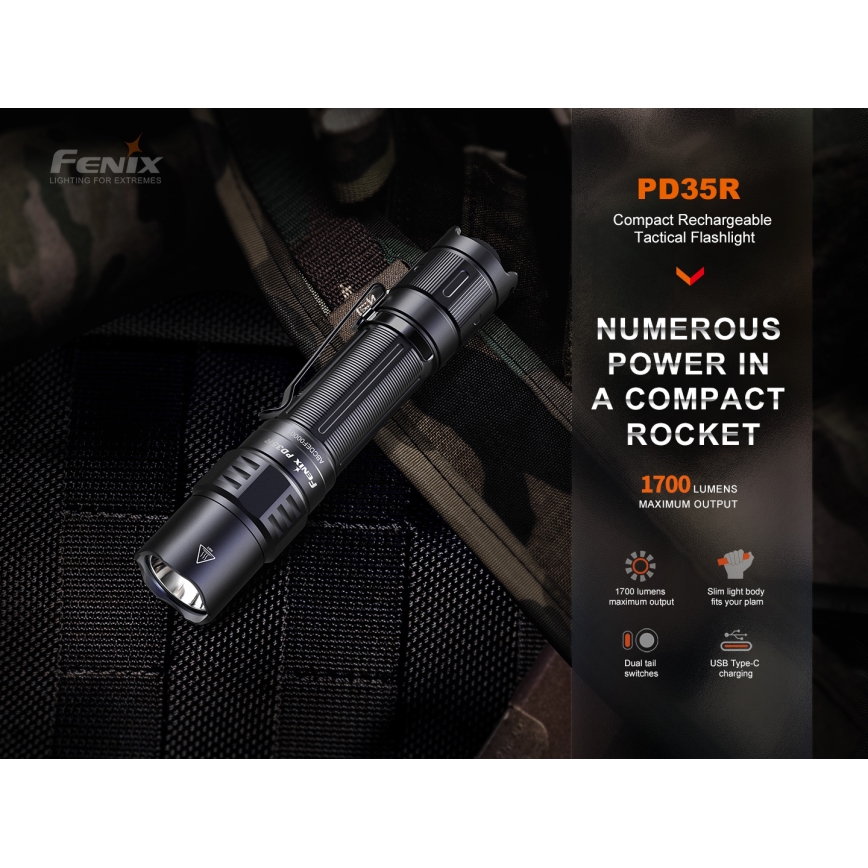 Fenix PD35R - LED Nabíjecí svítilna LED/USB/2xCR123A IP68 1700 lm 100 h 3400 mAh