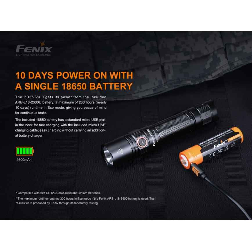 Fenix PD35V30 - LED Nabíjecí svítilna LED/2xCR123A IP68 1700 lm 230 h