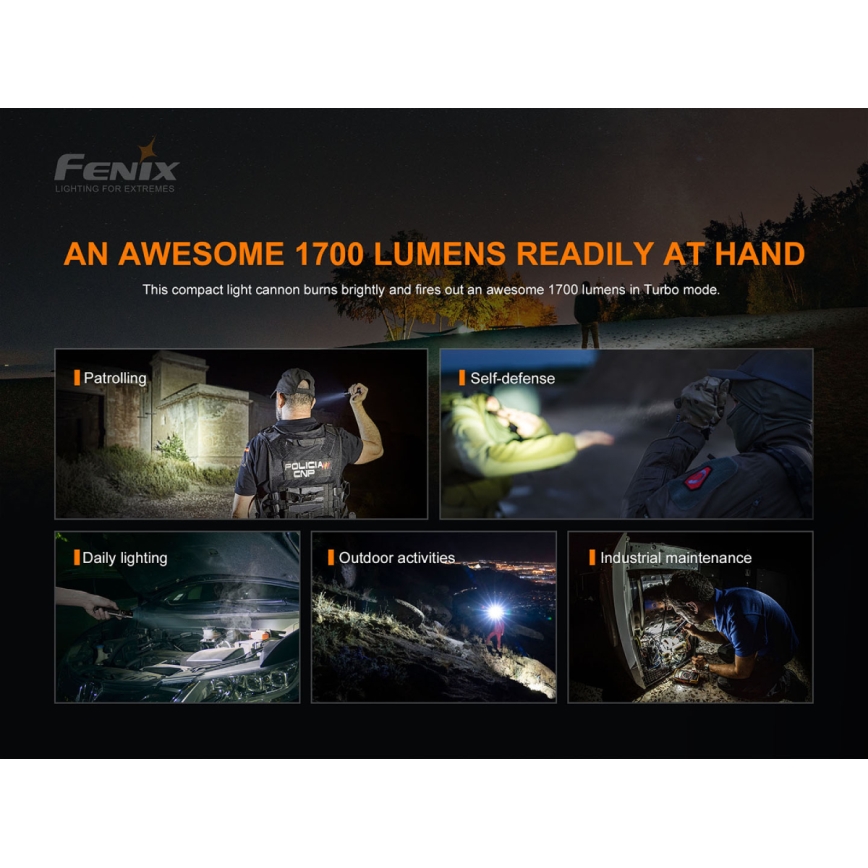 Fenix PD35V30 - LED Nabíjecí svítilna LED/USB/2xCR123A IP68 1700 lm 230 h 2600 mAh