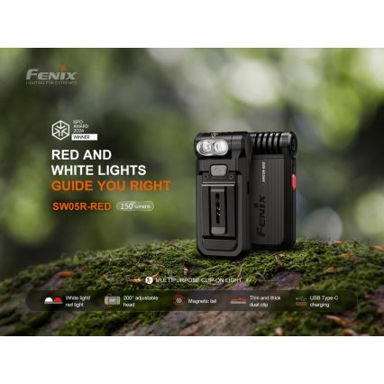 Fenix SW05RREDBLC - LED Stmívatelná nabíjecí svítilna LED/USB IPX6 150 lm 49 h černá