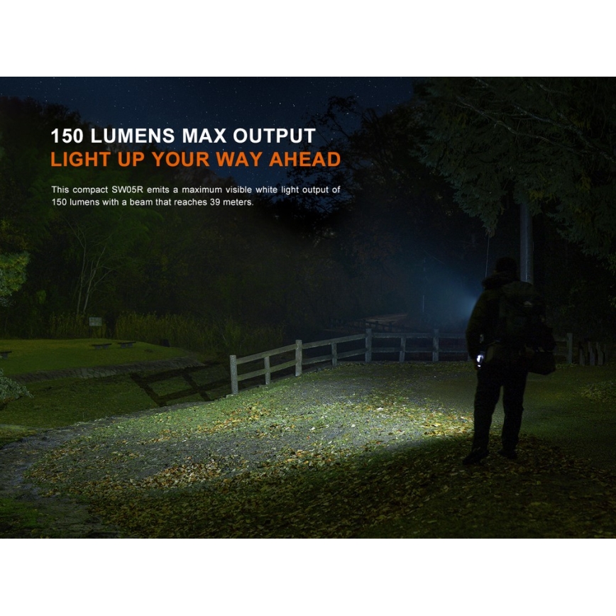 Fenix SW05RREDBLC - LED Stmívatelná nabíjecí svítilna LED/USB IPX6 150 lm 49 h černá