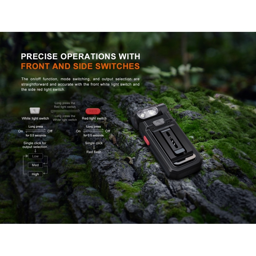 Fenix SW05RREDBLC - LED Stmívatelná nabíjecí svítilna LED/USB IPX6 150 lm 49 h černá