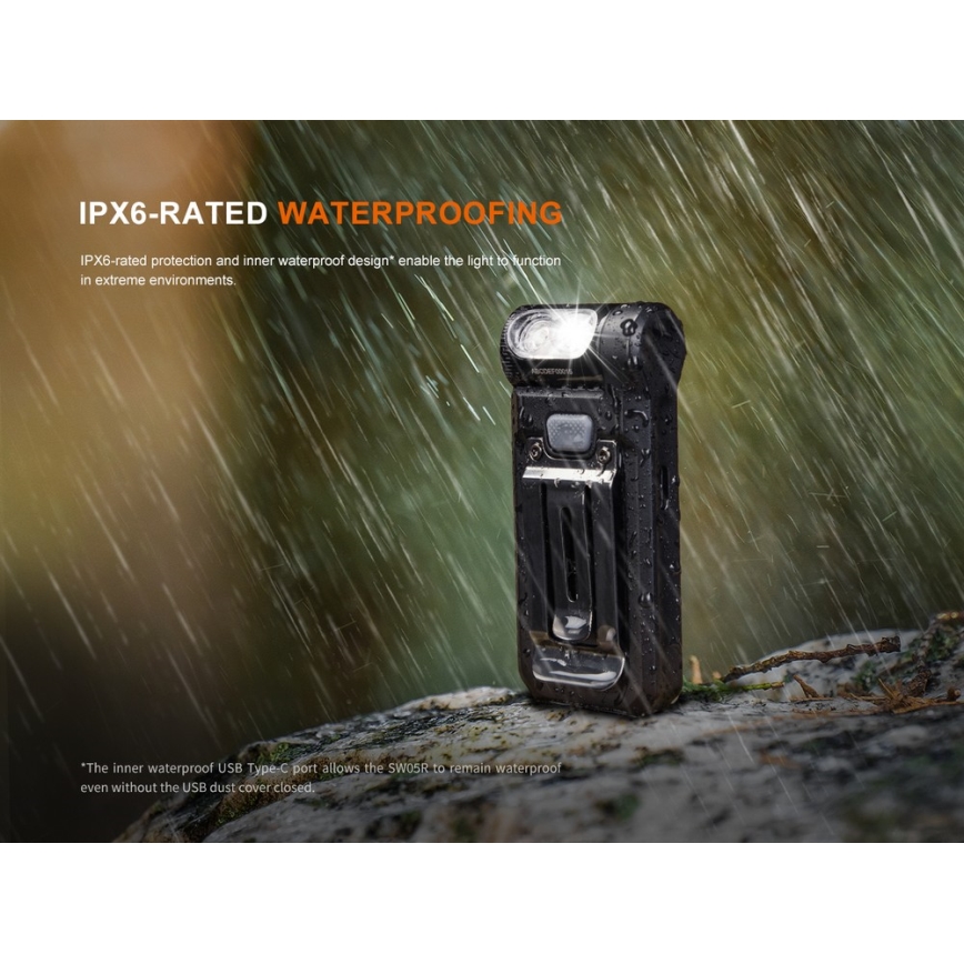 Fenix SW05RREDBLC - LED Stmívatelná nabíjecí svítilna LED/USB IPX6 150 lm 49 h černá
