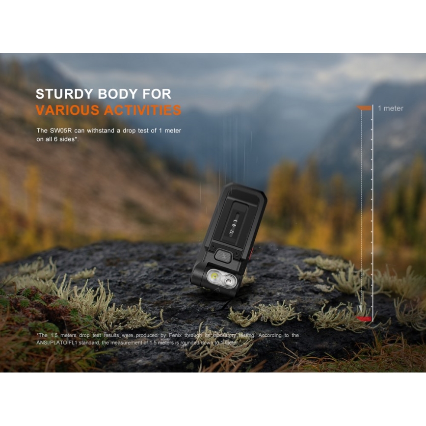 Fenix SW05RREDBLC - LED Stmívatelná nabíjecí svítilna LED/USB IPX6 150 lm 49 h černá