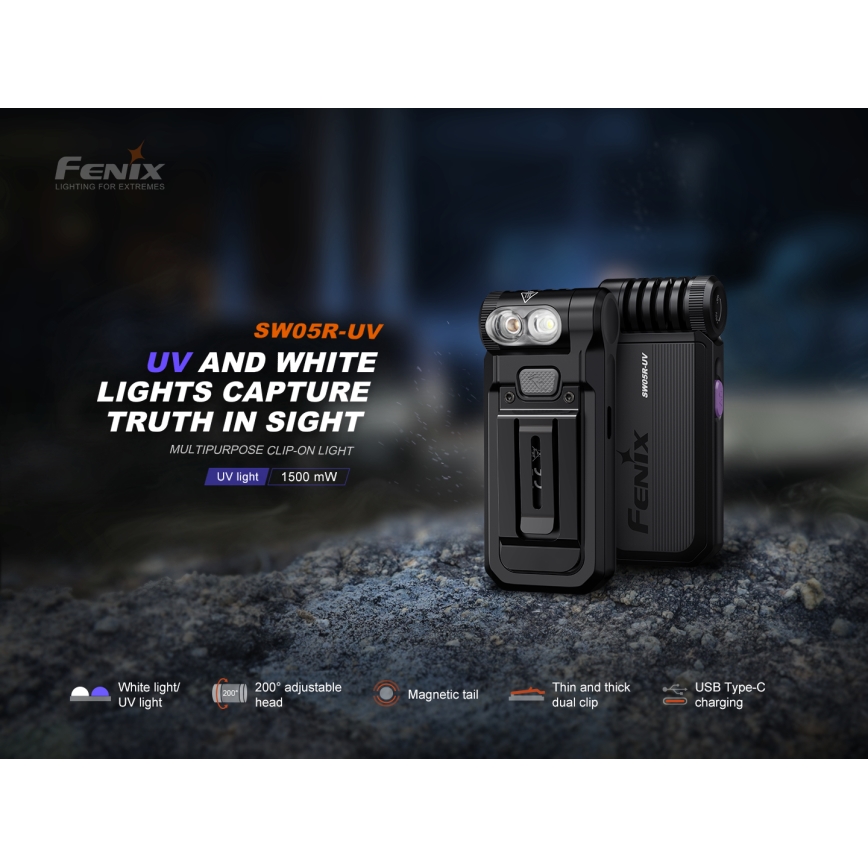 Fenix SW05RUVBLC - LED Stmívatelná nabíjecí svítilna LED/USB IPX6 150 lm 49 h 700 mAh černá
