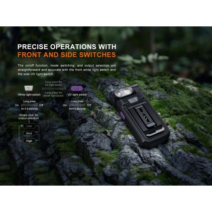 Fenix SW05RUVBLC - LED Stmívatelná nabíjecí svítilna LED/USB IPX6 150 lm 49 h 700 mAh černá