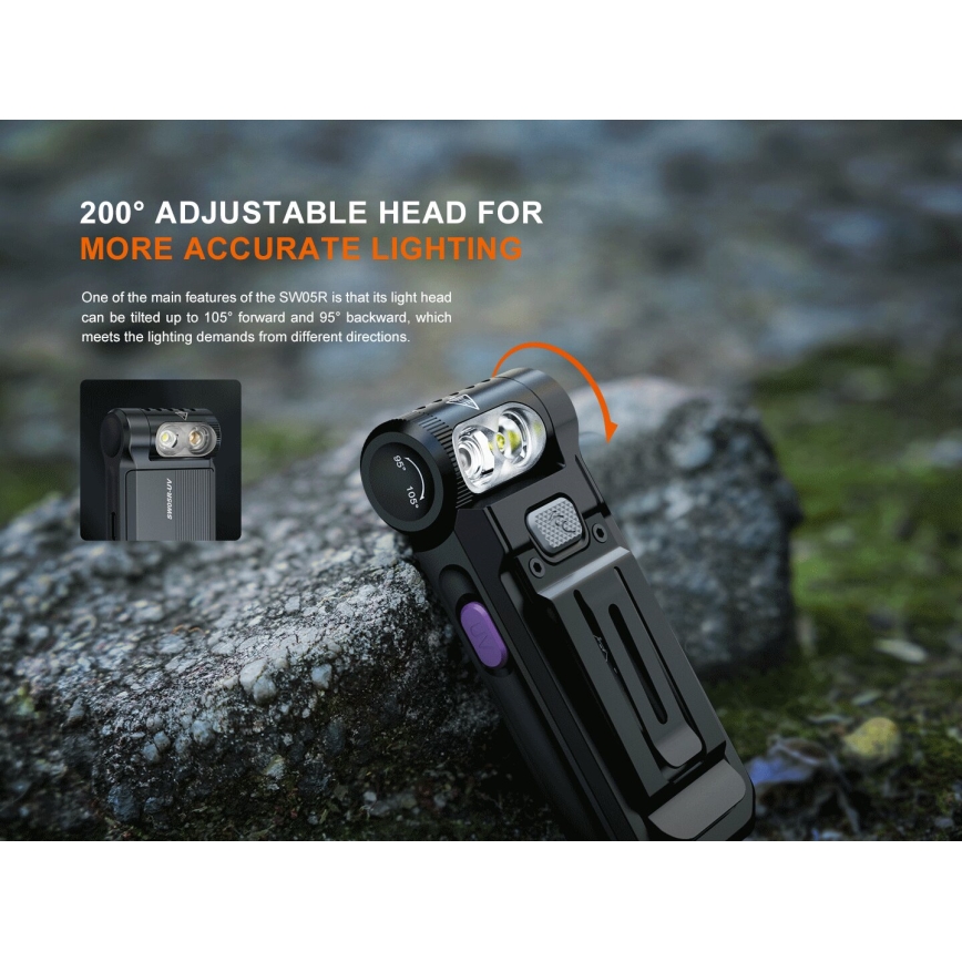 Fenix SW05RUVBLC - LED Stmívatelná nabíjecí svítilna LED/USB IPX6 150 lm 49 h 700 mAh černá
