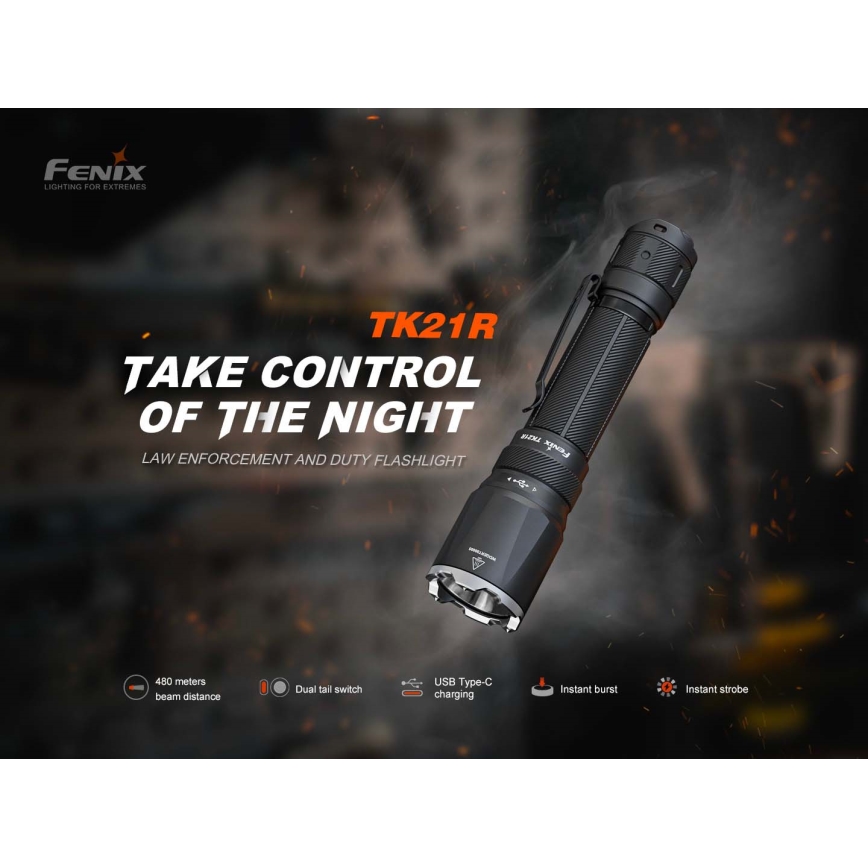 Fenix TK21RBLK - LED Stmívatelná nabíjecí svítilna LED/USB 6000 mAh IP68 3600 lm 72,5 h černá