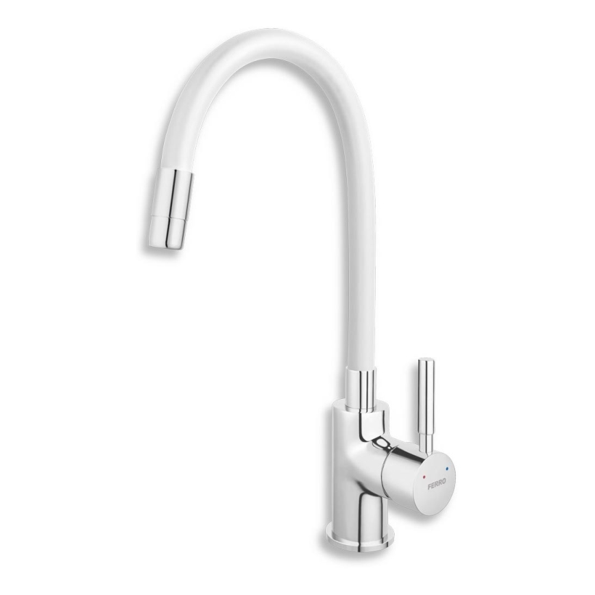 FERRO - Dřezová baterie s flexibilním ramínkem lesklý chrom/bílá