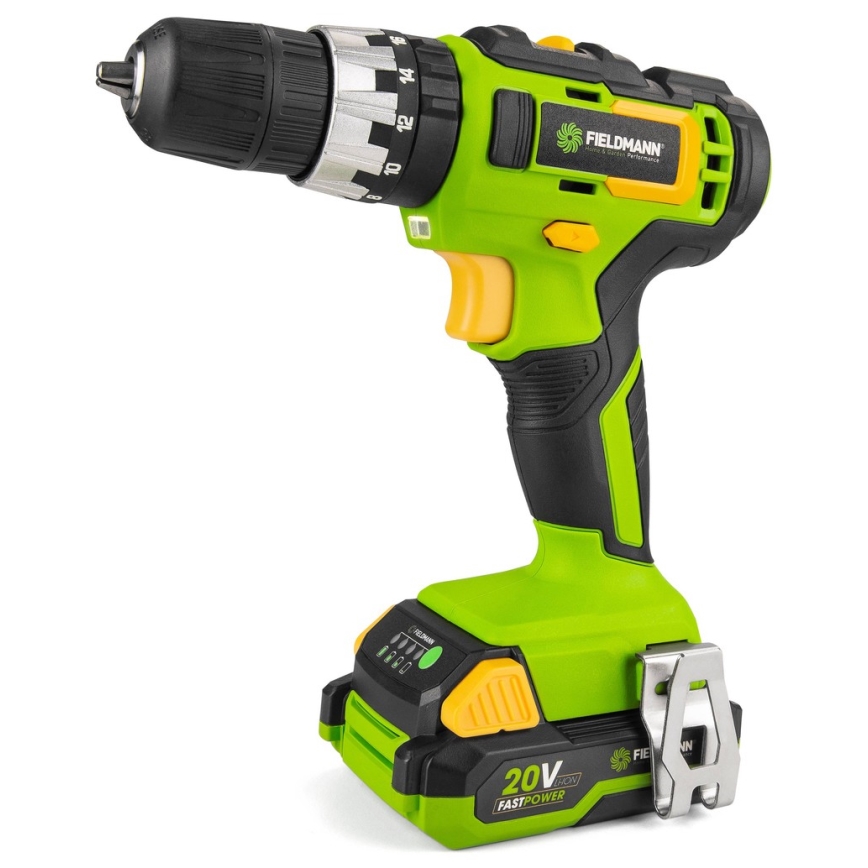 Fieldmann - Akumulátorová vrtačka 2000 mAh 20V + rychlonabíjecí stanice