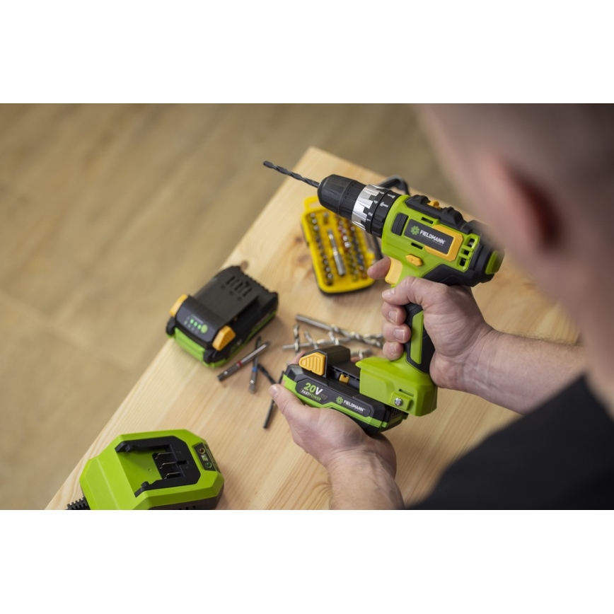 Fieldmann - Akumulátorová vrtačka 2000 mAh 20V + rychlonabíjecí stanice