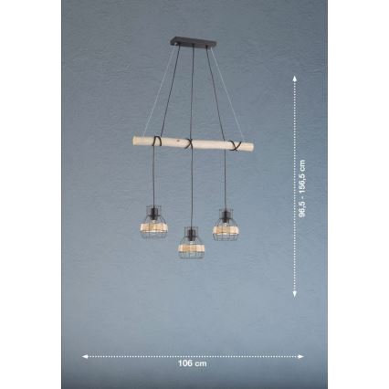 Fischer & Honsel 60798 - Lustr na lanku STRAW 3xE27/40W/230V