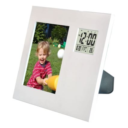 Fotorámeček s digitálními hodinami a teploměrem 2xAAA