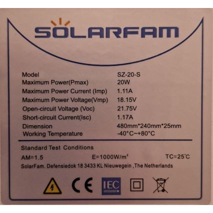 Fotovoltaický solární panel 20W/12V
