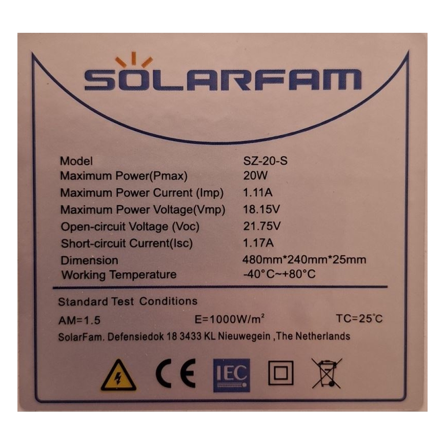 Fotovoltaický solární panel 20W/12V