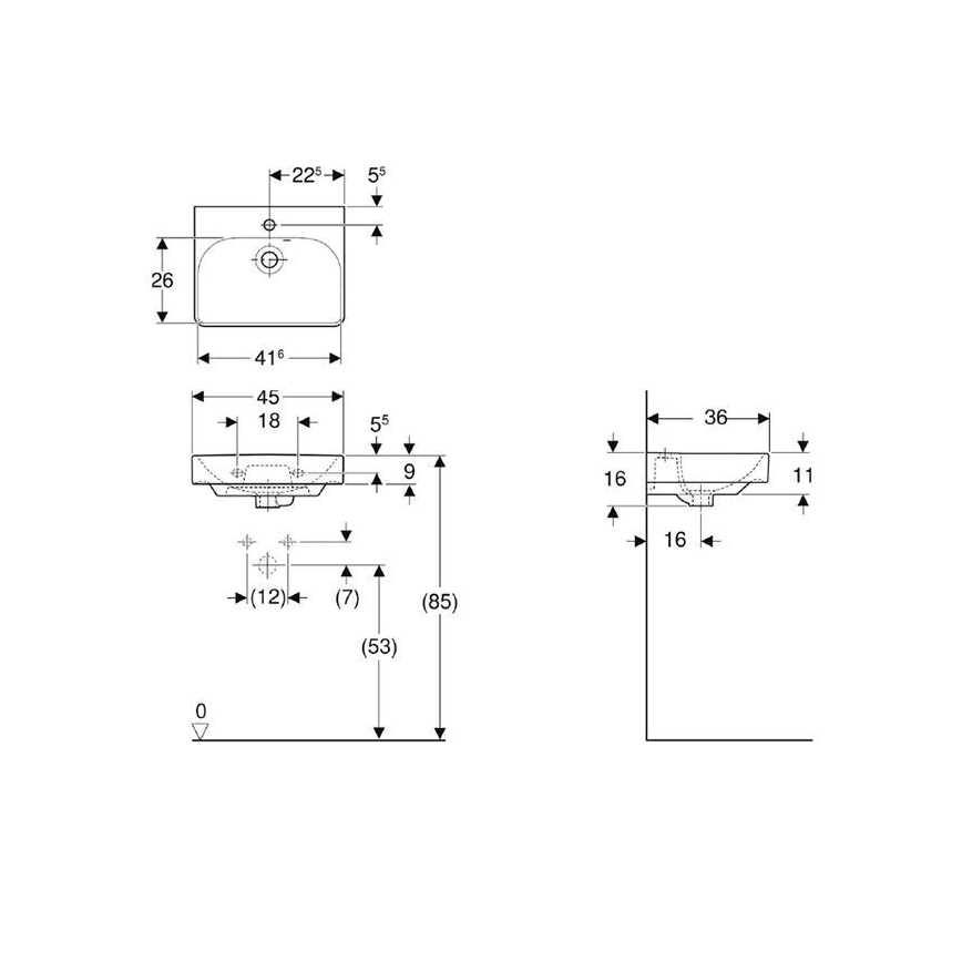 Geberit 500.222.01.1 - Závěsné umyvadlo Smyle Square 45x36 cm keramika/bílá