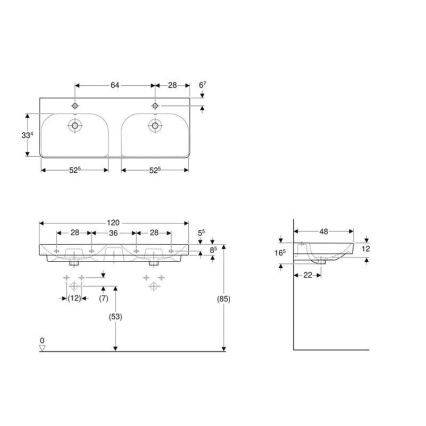 Geberit 500.223.01.1 - Závěsné dvojumyvadlo Smyle Square 120x48 cm keramika/bílá