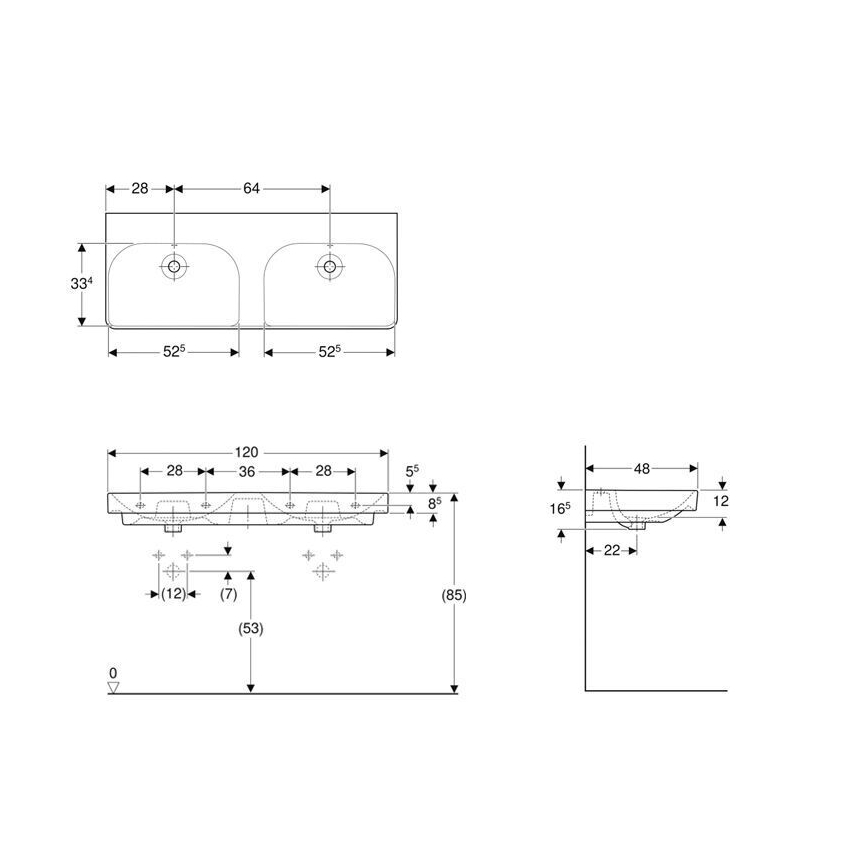 Geberit 500.224.01.1 - Závěsné dvojumyvadlo Smyle Square 120x48 cm keramika/bílá