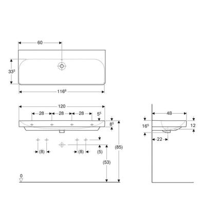 Geberit 500.225.01.1 - Závěsné dvojumyvadlo Smyle Square 120x48 cm keramika/bílá