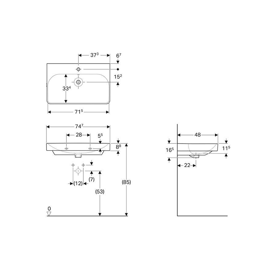 Geberit 500.249.01.1 - Závěsné umyvadlo Smyle Square 75x48 cm keramika/bílá