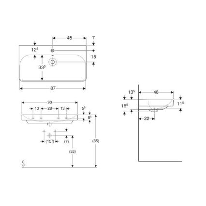 Geberit 500.251.01.1 - Závěsné umyvadlo Smyle Square 90x48 cm keramika/bílá